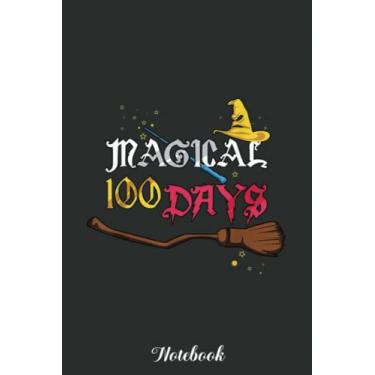 Imagem de Magical Days Of School 100th Day 100 Magic Broom Wizard Notebook: Funny 100 Days Of School Gift Lined Notebook Confetti Writing Diary Planner Gift for ... Children, Blank 110 Pages, 6x9 inches