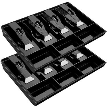 Imagem de Hoteam 2 peças de gaveta de dinheiro bandeja de gaveta de dinheiro bandeja de dinheiro bandeja de inserção de gaveta de caixa registradora com clipe de plástico, para armazenamento de moedas de