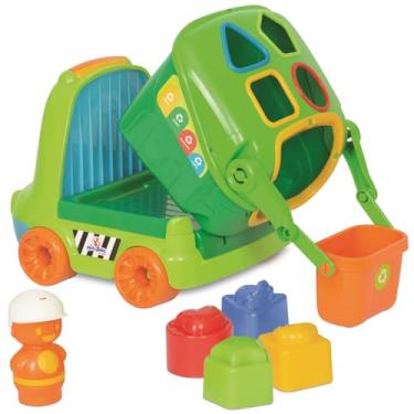 Imagem de Caminhão de Coleta Seletiva Infantil Brinquedo Educativo com Caçamba Basculante Verde