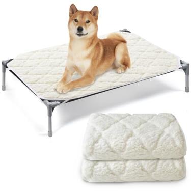 Imagem de Almofada elevada para cama de cachorro à prova d'água, pacote com 2 (63,5 cm x 82"), almofada de pelúcia macia para cães e animais de estimação para cama de berço de cachorro/gato lavável na máquina com alças de canto, à prova d'água (somente almofada, cama não incluída)