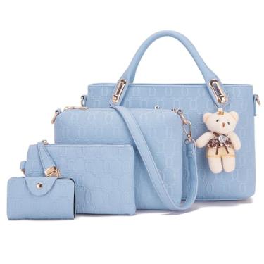 Imagem de Bolsa feminina moderna de ombro média, bolsa transversal, alça superior, conjunto de 4 peças, Azul-claro, Medium