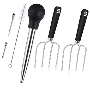 Imagem de KAYCROWN Bastão de Peru E Levantadores de Assado de Peru com Cabo Antiderrapante, Bastão de Peru de Borracha com 2 Agulhas de Marinada E Conjunto de Garfos de Peru E Aves de Aço Inoxidável, Levantador