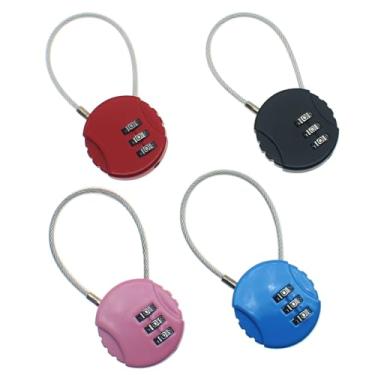 Imagem de GWYAN 4 peças (preto, azul, vermelho, rosa) cadeado com senha de corda de aço cadeado de combinação de 3 dígitos cadeado retrô redondo adequado para malas, mochilas, armários