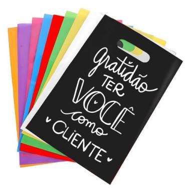 Imagem de Kit 100 Sacolas Plástica Personalizada Gratidão Boca Palhaço 30x40 - O