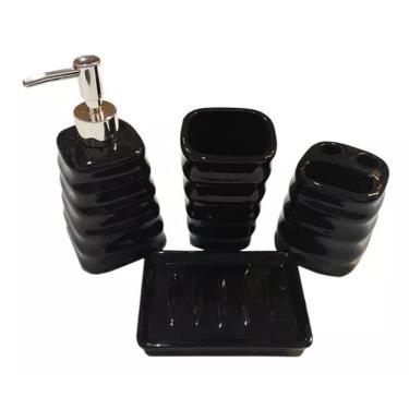 Imagem de Kit 4Pçs Lavabo Banheiro Luxo Modelagem 3D Premuim Cerâmica