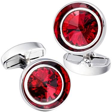 Imagem de Abotoaduras HAWSON para homens - Camisa masculina de cristal Swarovski multicolorido com abotoaduras francesas para negócios de casamento regular Vermelho
