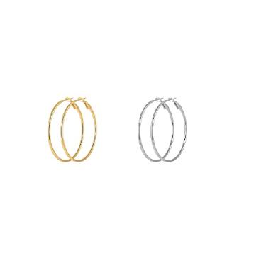 Imagem de 2 pares de brincos de argola grande de ouro, hipoalergênicos, brincos de argola grande, círculo, infinito, finos, brincos de argola prateados, brincos grandes e grandes para mulheres - 30/40/50/60/70