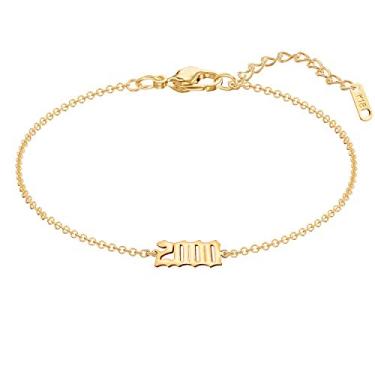 Imagem de Bracelete Glimmerst banhado a ouro 18 quilates em aço inoxidável com número de aniversário e ano de aniversário memorável para mulheres e meninas Dourado