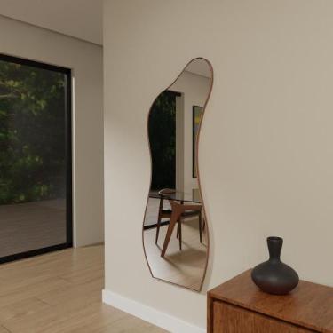 Imagem de Espelho Orgânico 115cm x 60cm E18 Moldura Couro Caramelo Luxo Quarto D