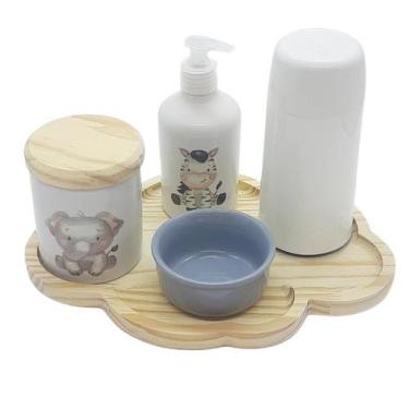 Imagem de Kit higiene bebê 5 peças Safari - Molh Red Cinza Tampa pinus - Antilop