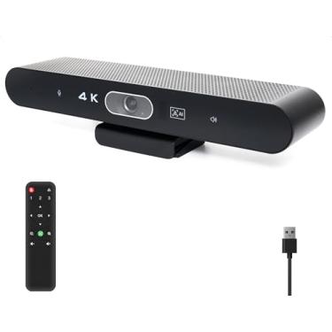 Imagem de Câmera de sala de conferências, webcam 4K multifuncional com microfone e alto-falante, rastreamento de IA e enquadramento automático, amplo ângulo de visão, webcam USB Plug and Play para PC, Mac,