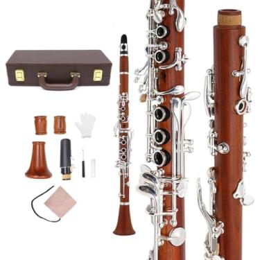 Imagem de WUQIMUSC Chave E profissional clarinete jacarandá chaves banhadas a níquel com barris, acessórios de palheta, som agradável, capa durável (ekey-clarineet-rose)