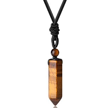 Imagem de XIANNVXI Colar de cristal para homens e mulheres, corda ajustável, ponto hexagonal, cristal curativo, colar com pingente de pedra natural, joias de pedras preciosas, 18-27.5 inches, corda