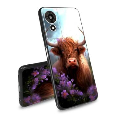 Imagem de BEOTIWAD Capa TPU para TCL K24 T434D 2024 vaca com tema de flores roxas capa de telefone ultrafina macia preta TPU à prova de choque para TCL K24 T434D 2024