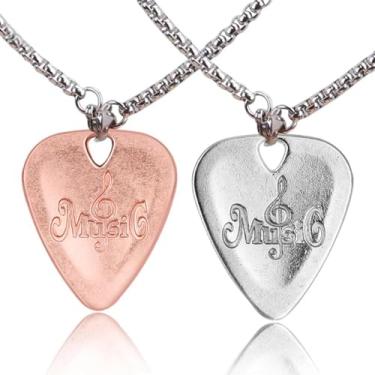 Imagem de YIQPKUM Pacote com 2 colares musicais de palheta de guitarra com pingente musical para mulheres, presentes de aniversário, correntes de 45,7 cm, Medium, Base de metal, Sem Pedra Preciosa