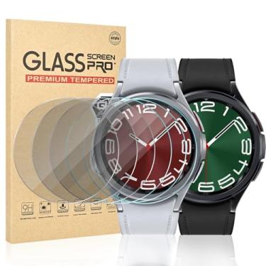Imagem de Watbro [Pacote com 3 + 3] Protetor de tela de privacidade de 47 mm para Samsung Galaxy Watch 6 Classic, vidro temperado, dureza 2,5D 9H, ultrafino, para Samsung Galaxy Watch, antiarranhões, sem