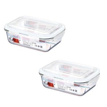Imagem de Kit 2 Pote Vidro Hermético Marmita Tampa Plástico 640Ml