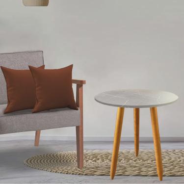 Imagem de Kit Mesa Lateral Madrid Pé Palito Marmorizado Cinza e 2 Capas de Almofada Suede Terraco...