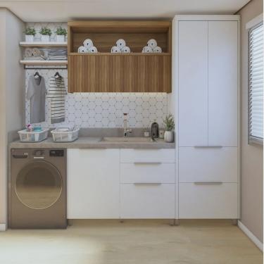 Imagem de Lavanderia Modulada com Armário Aéreo,1 Balcão e 1 Armário Multiuso 100% Mdf Marquesa