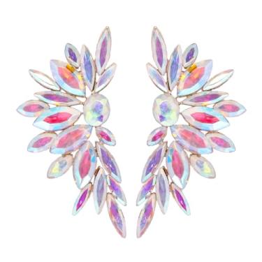 Imagem de DEYOUM Brincos de noiva de casamento de strass grandes para mulheres extravagantes brilhantes Art Deco Declaração Marquise Cluster Pingente Candelabro Drag Queen Strass, bijuteria para dama de honra,