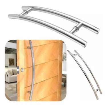 Imagem de Puxador Tubular Curvo Inox Porta Madeira Vidr Belissima 45Cm