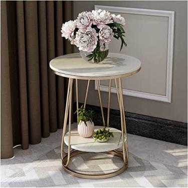 Imagem de Mesa lateral para sofá, mesa de cabeceira branca, suporte nórdico moderno simples para quarto, mesa redonda de ferro forjado, mesa de cabeceira preta, mesa de chá de laje de rocha estilo italiano d