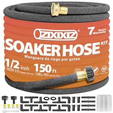 Imagem de Zixixiz Mangueira de imersão resistente de 1/2 polegada com conector de latão sólido de 3/10.2 cm - Sistema de irrigação de jardim à prova de vazamento para jardins, gramados, canteiros de flores e