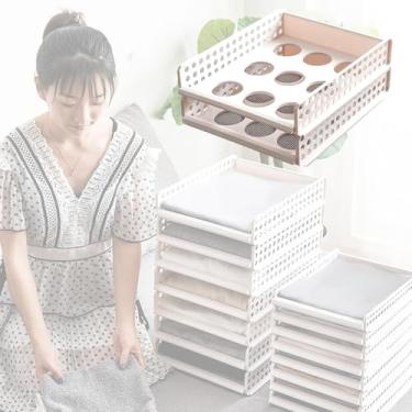 Imagem de NOBBAT Organizador de armário, prateleiras empilháveis, organizador de armário de plástico para roupas, quarto e guarda-roupa(Large (2 layers))