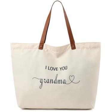 Imagem de LEMEDE Bolsa de compras personalizada ecológica - Sacolas minimalistas dobráveis de lona com zíper de 30L, presentes de aniversário para mulheres, Presentes de aniversário para avó - bege (marrom