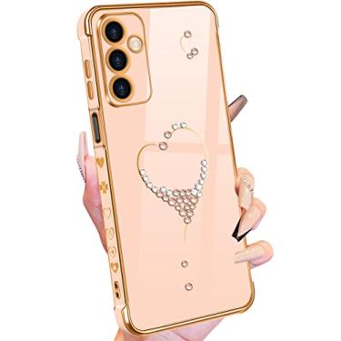 Imagem de Petitian Capa para Samsung Galaxy A14 5G, lindas mulheres meninas brilhantes coração projetado capas para Galaxy A14 5G, capa feminina banhada a ouro para Samsung A14 5G