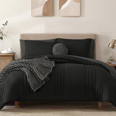 Imagem de Conjunto de edredom Monbix California King Size 7 peças preto
