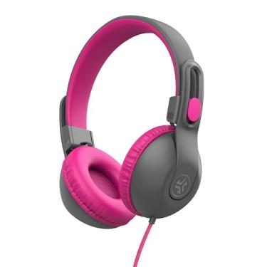 Imagem de JLab Fones de ouvido infantis JBuddies Studio 2 com fio, cinza/rosa, seguro para crianças, seguro para crianças, seguro para estúdio, limitador de volume, dobrável, ajustável, isolamento de ruído, com