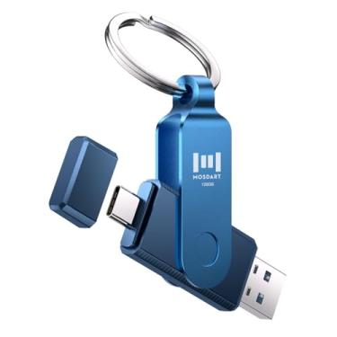 Imagem de MOSDART Pen drive USB C duplo de 128 GB, velocidade de até 150 MB/S tipo C 3.1 com chaveiro e indicador de LED, para iPhone 15 e 16, telefone Android, iPad, MacBook e laptops, azul marinho