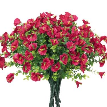 Imagem de SJL Plantas falsas artificiais, flores de petúnias falsas, plantas de plástico vegetal falso, glória da manhã de seda artificial, ao ar livre, para casa, jardim, varanda, decoração de quintal (rosa