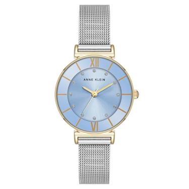 Imagem de Anne Klein Relógio feminino com pulseira de malha com detalhes brilhantes, Prata