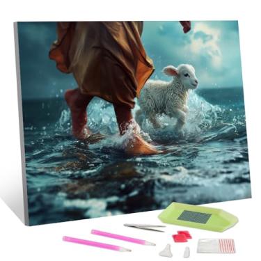 Imagem de TISHIRON Kits de pintura de arte de diamante para adultos, Jesus Full Drill Diamond Art Decoração de casa, 30,5 x 40,6 cm