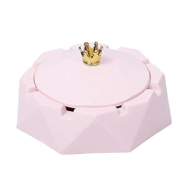 Imagem de Cinzeiro Novo cinzeiro redondo de aço inoxidável à prova de vento com tampa giratória para casa, jardim, ambiente externo, acessório para fumar em ambientes internos Cinzeiro de Mesa(Pink)