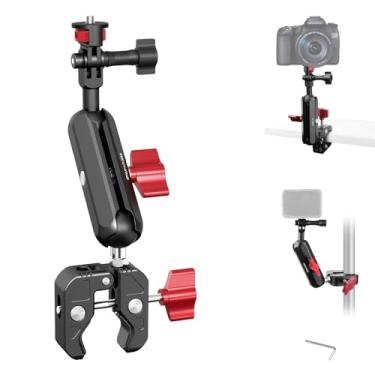 Imagem de Super braçadeira de suporte para câmera, braçadeira mágica dupla para GoPrO/Pocket 3/lnsta360 X3 X4/DSLR/monitor/luz LED/flash/microfone, rotação de 360°, parafuso de 1/10.2 cm, kit de clipe de guidão
