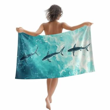 Imagem de Toalha de praia Sea Sharks 76.2 cm x 152.4 cm aquarela azul-petróleo oceano secagem rápida toalhas de piscina macias e absorventes toalhas compactas acessórios de praia para viagem, banheiro, piscina