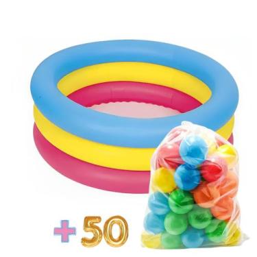 Imagem de Piscina 88 Litros Inflável Infantil 3 Anéis + 50 Bolinhas Coloridas - 