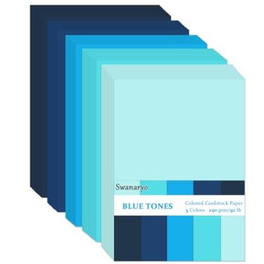 Imagem de Cartão azul A4, 100 folhas, 5 cores, cartolina azul, 41,7 kg/250 g/m², para decoração de scrapbook DIY