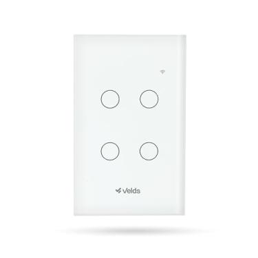 Imagem de Interruptor Inteligente Wi-Fi Velds, 4 Botões Touch, Controle por App, Compatível com Alexa e Google Assistente, Bluetooth LE, Bivolt 10A, Branco