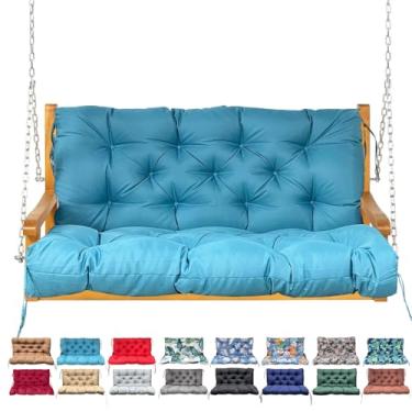 Imagem de NANGELRN Almofada de balanço para varanda com encosto, almofada de banco à prova d'água para móveis de exterior, almofada de balanço espessa de substituição de 2 a 3 lugares com gravatas, pátio