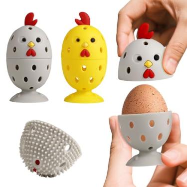 Imagem de wonlex 4 peças de limpador de escova de ovos multiuso ferramenta rotativa de frutas e vegetais para ovos frescos, lavadora de ovos de galinha e pato reutilizável (cinza + amarelo)