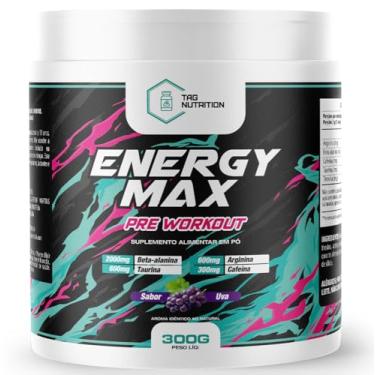 Imagem de Pre Treino Energy Max 300MG Cafeína Pre Workout - 300G - 60 Porções - TAG Nutrition (Pote 300G, Uva)