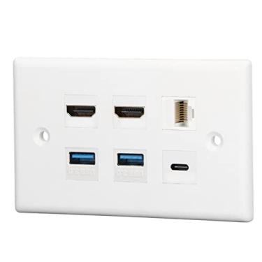 Imagem de 6 Placa de Parede da Porta, Placa de Parede CAT 6, Interface Multimídia, 2xusb3.0, Tipo C, Placa de Parede Ethernet para Projetor de Computadores de TV, Instalação Fácil