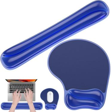 Imagem de Laokiiy Conjunto de gel para mouse pad e teclado, teclado ergonômico e mousepad com suporte de pulso, descanso de pulso para teclados, teclado de computador, gel refrescante azul