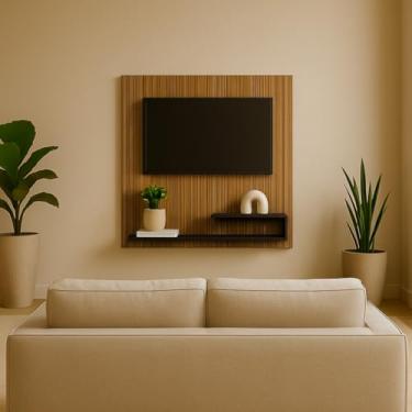 Imagem de Estante Painel Para Tv Até 32 Polegadas Com Prateleira (Ripado com Preto)