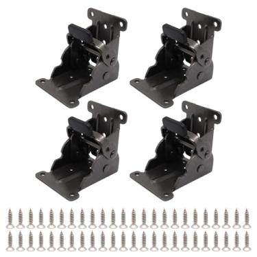 Imagem de GDFYMI Suportes dobráveis resistentes, suporte de perna de mesa dobrável com travamento automático, dobradiças para pernas com parafusos (4 peças, preto)