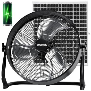 Imagem de SOSUNLID Ventilador portátil operado por bateria de 40,6 cm com painel solar, ventilador de chão recarregável alimentado por energia solar, alimentado por bateria de 31200 mAh, funciona de 6 a 60